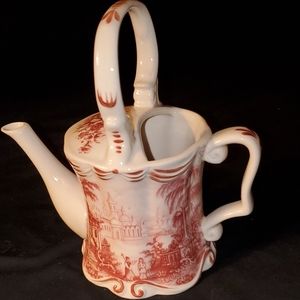 Red Toile Porcelain Burton & Burton Small With Handle Teapot